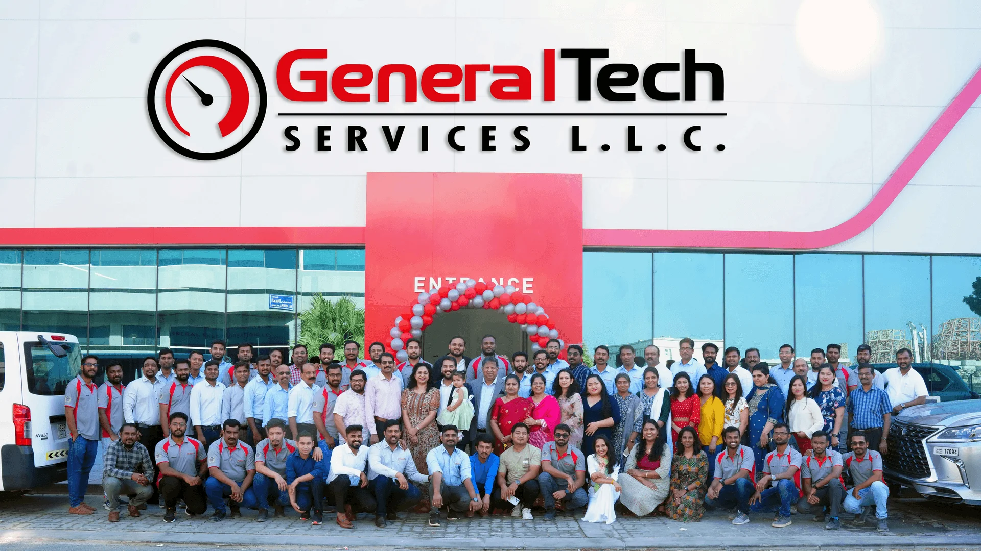 The General Tech Services group team outside the Sharjah facility