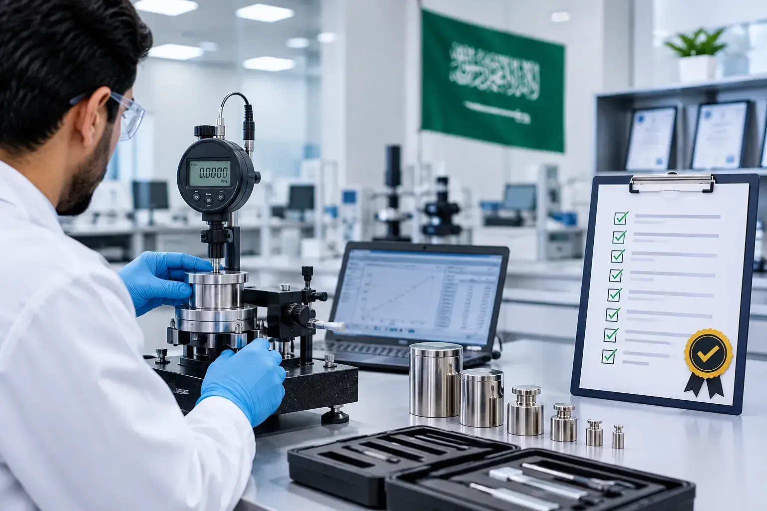 A professional calibration lab in Saudi Arabia showcasing precision instruments, expert technicians, and accreditation checks to ensure accurate, reliable, and quality-assured calibration services.